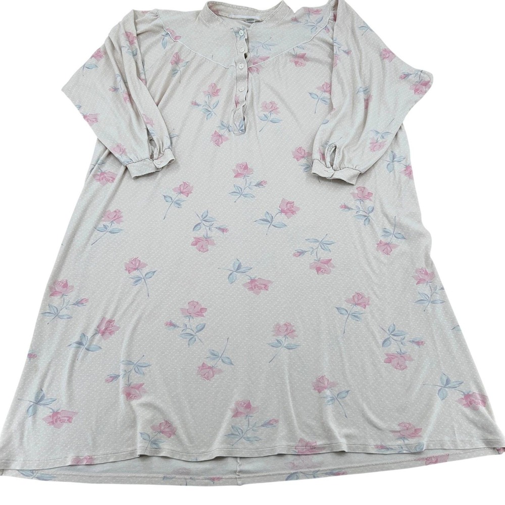 Calida Womens Nightgown M Beige Floral Polka Dot Vintage Cotton Cottagecore